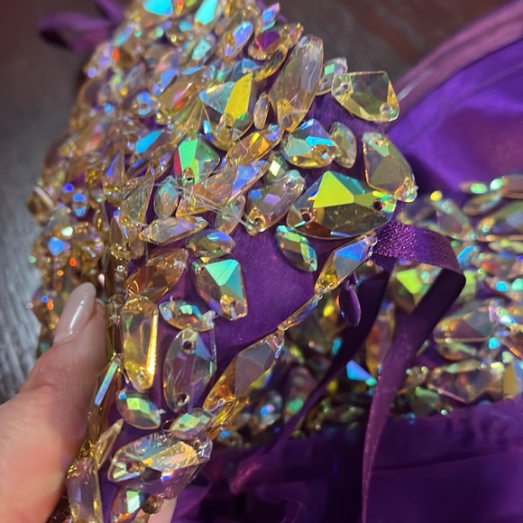 PURPLE RHINESTONE STRAPLESS LA FEMME COCKTAIL DRESS - Picture 10 of 12